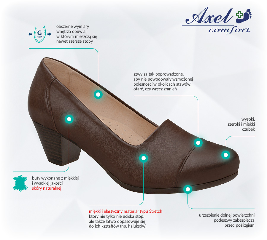 Buty AXEL Comfort 1542 Brązowe Stretch Zalety