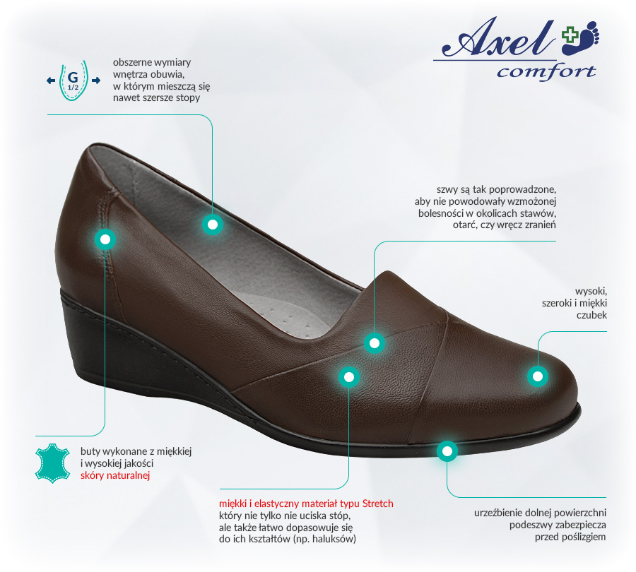 Buty AXEL Comfort 1611 Brązowe Zalety