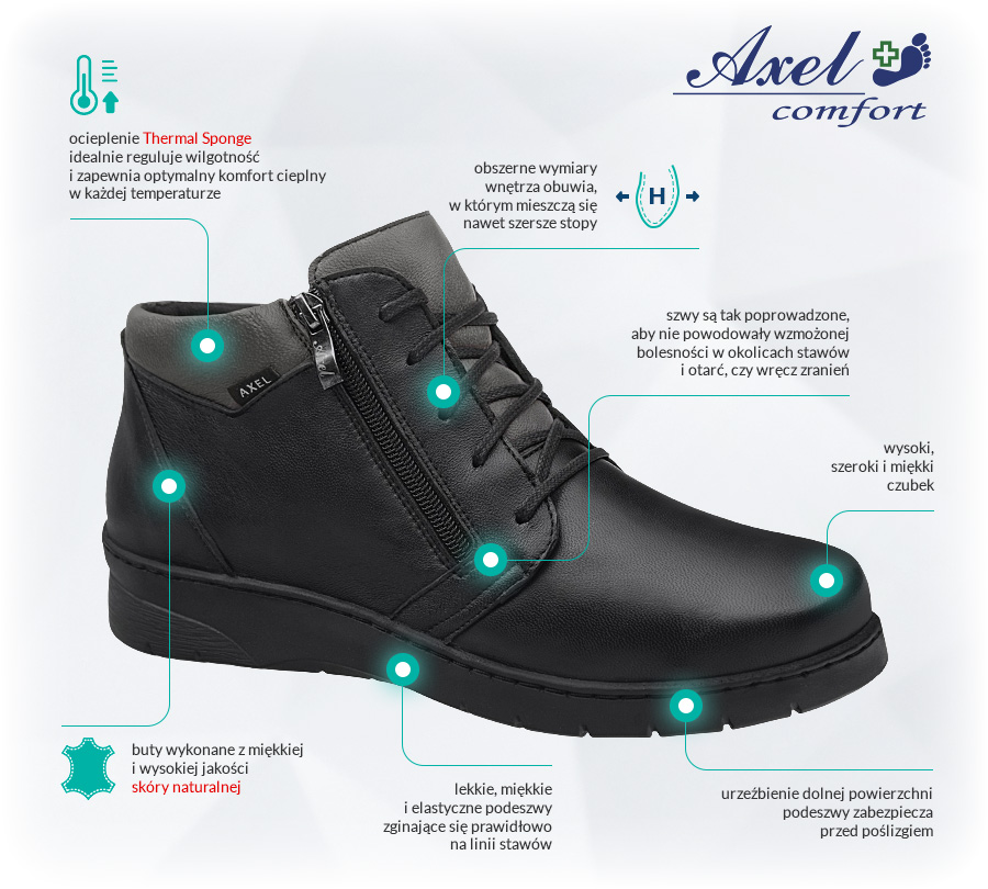 Buty AXEL Comfort 1752 Czarny+Szary Opinie Zalety