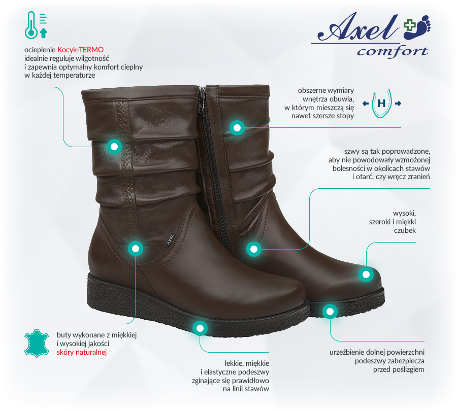 Buty AXEL Comfort 4055 H Brązowe Zalety