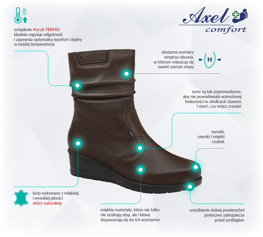 Buty AXEL Comfort 4418 Brązowe Zalety