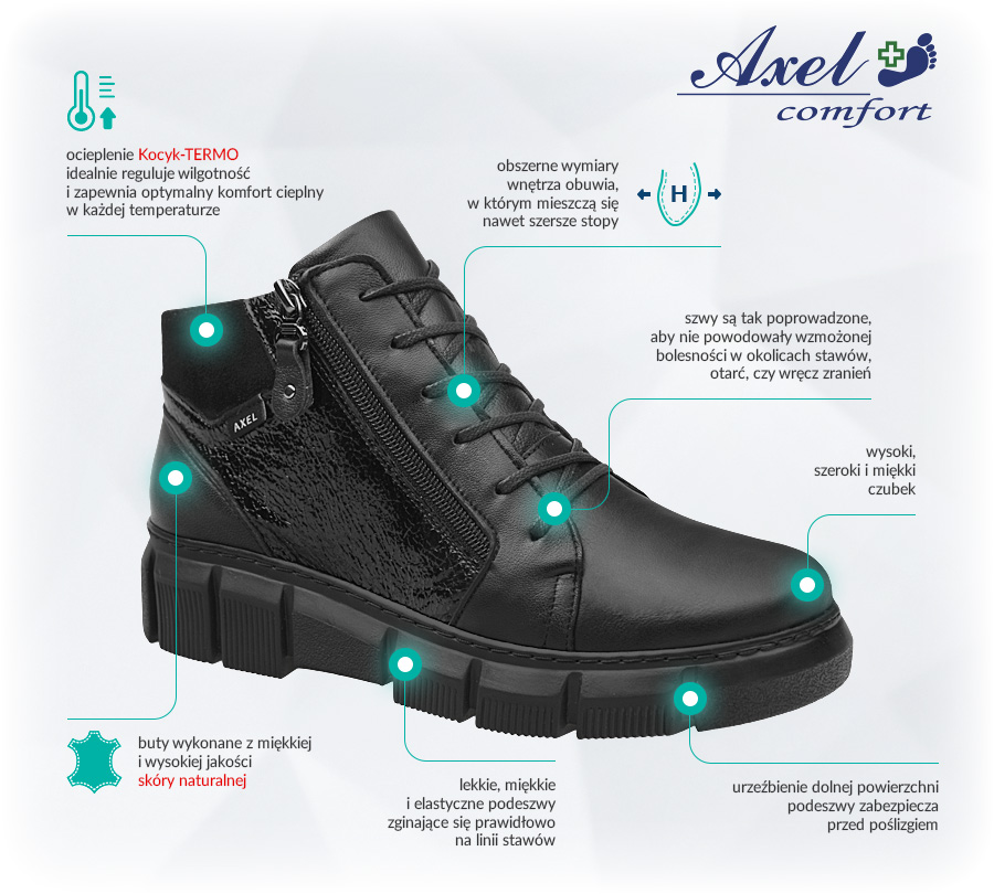 Buty AXEL Comfort 4481 H Czarne+Lakier CzarnyGN Zalety