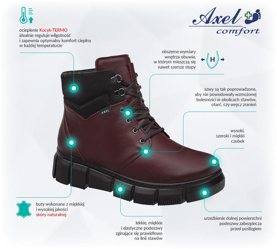 Buty AXEL Comfort 4482 H Rubin+CzarNub Zalety