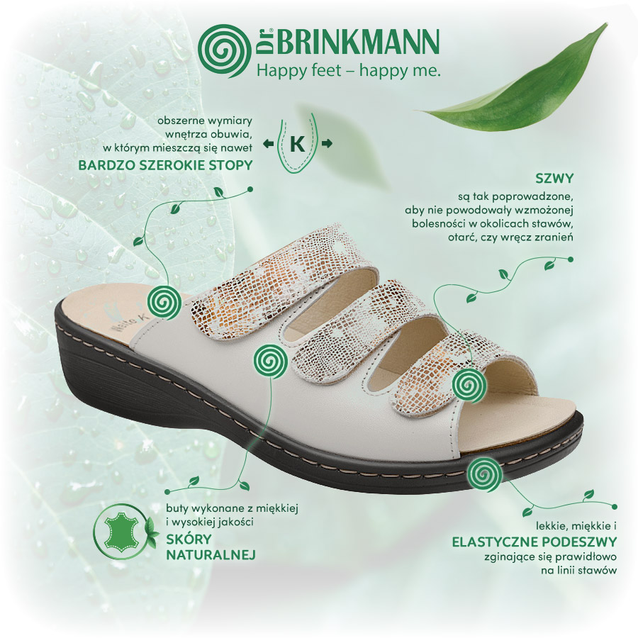 Klapki Dr Brinkmann 700734-08 Beige Weite K Naturform Zalety