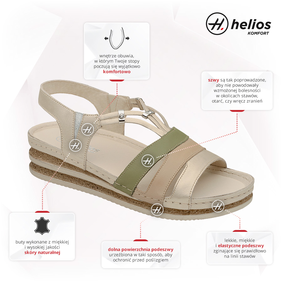 Buty HELIOS Komfort 124 27-13-562-Złote Beżowe Zalety