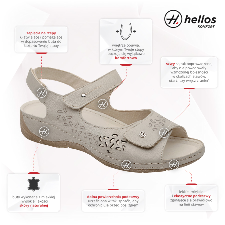 Buty HELIOS Komfort 266-2 10-Ekri Beżowe Zalety