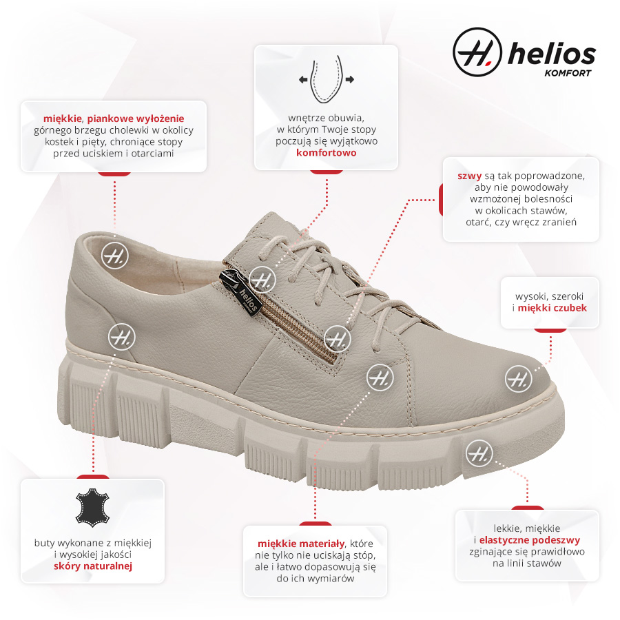 Buty HELIOS Komfort 413 103-2-Ecru Beżowe Zalety