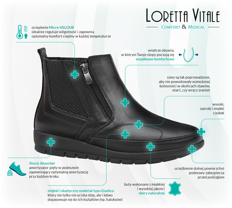 Buty LORETTA VITALE 203 Czarne Zalety