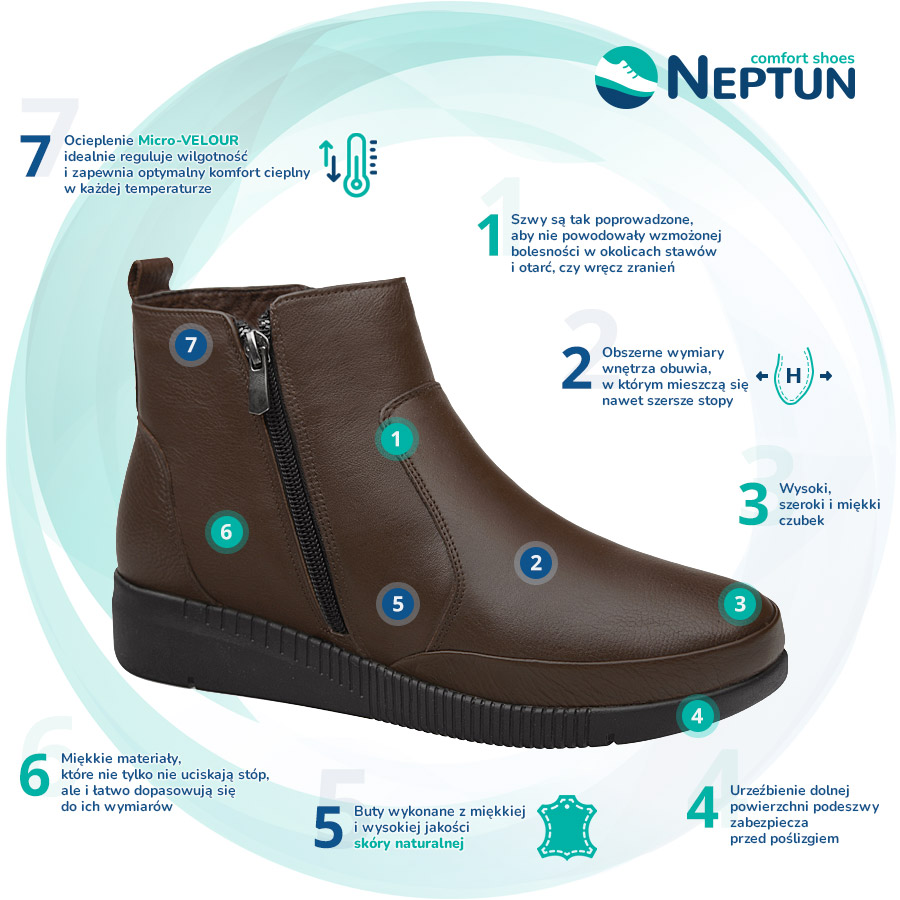 Buty NEPTUN Comfort Shoes NCS-1005-02H Brown Brązowe Zalety Opinie