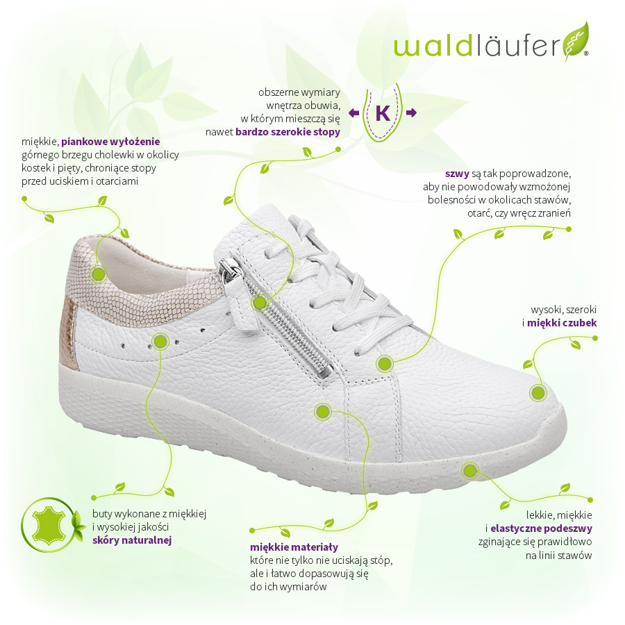 Sneakersy Waldlaufer 634002 312 762-Weiss Skin RoseGold K Ira-Soft Białe Zalety