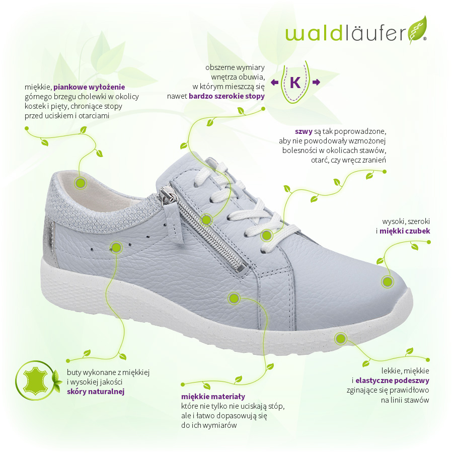 Sneakersy Waldlaufer 634002 315 267-Sky Silber K Ira-Soft K Ira-Soft Błękitne Zalety