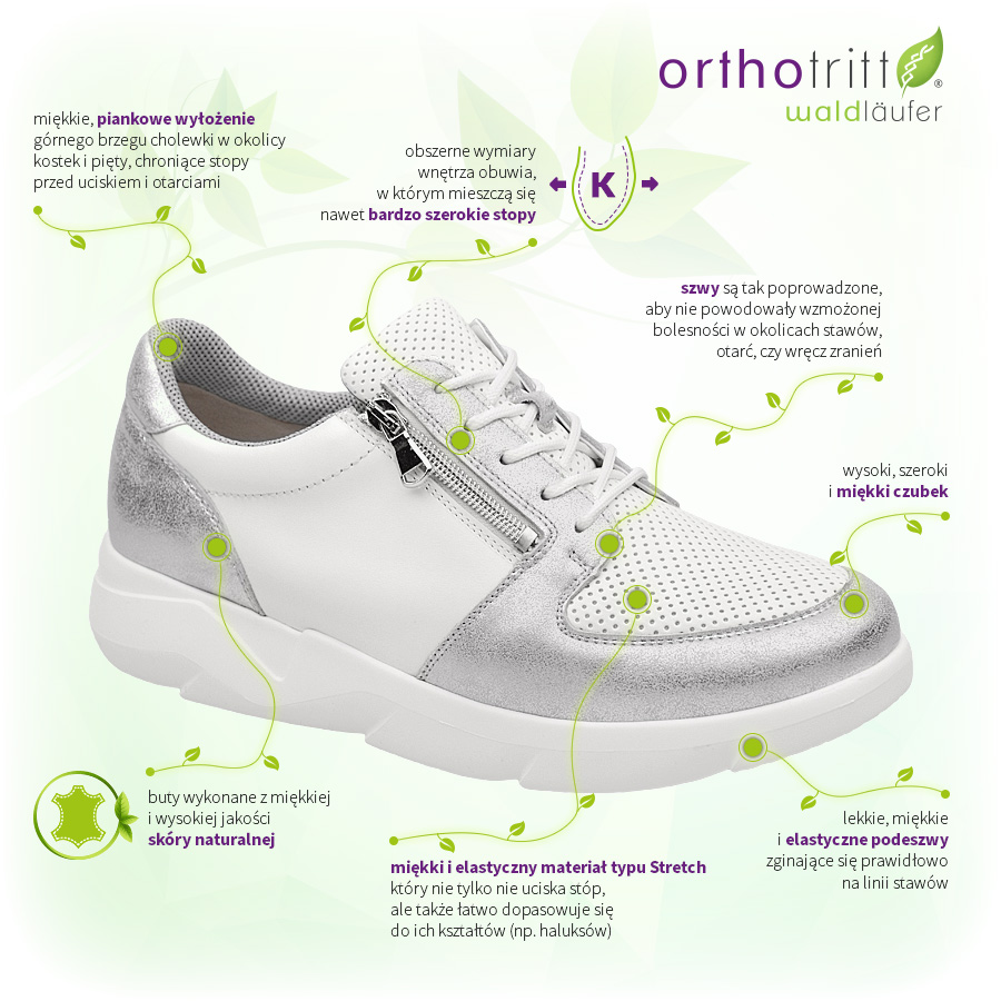 Buty Waldläufer Orthotritt 668K02 403 238-Argento Weiss K Funky-Soft Białe Srebrne Zalety