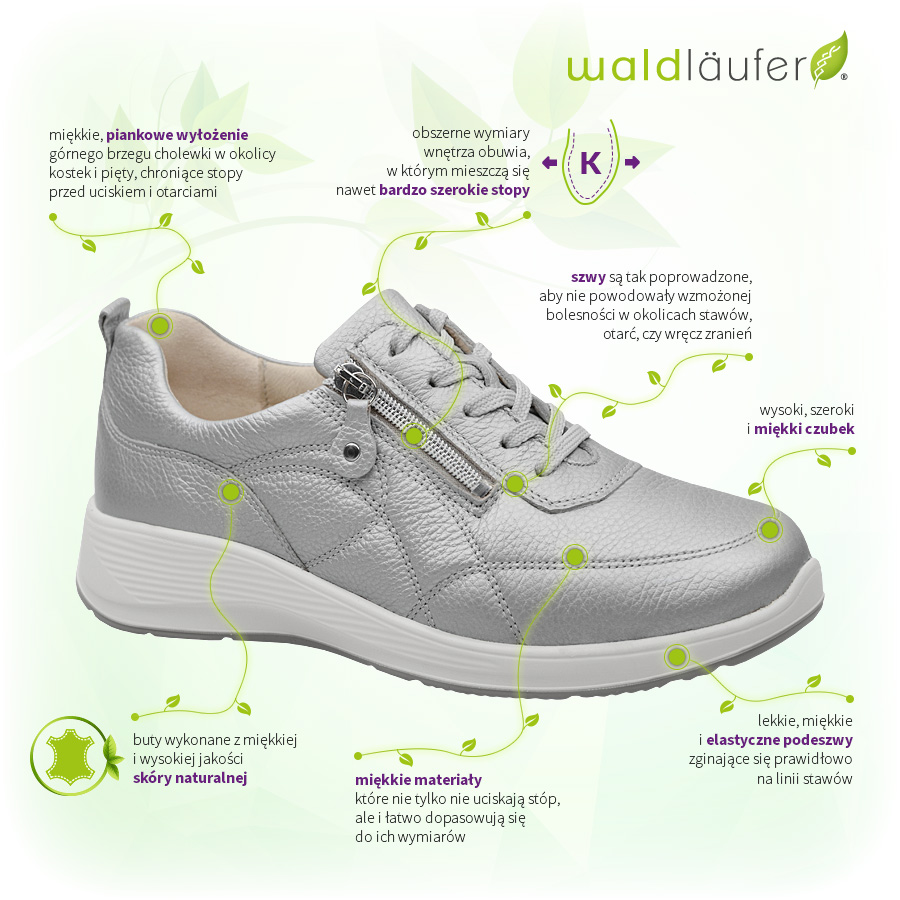 Sneakersy Waldlaufer 698001 163 211-Silber K Kalea Srebrne Zalety