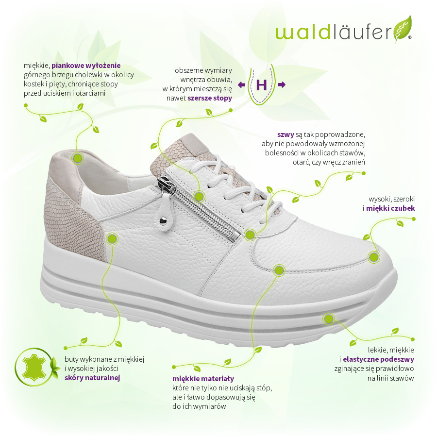 Sneakersy Waldlaufer 758009 504 139-Weiss Skin Apricot H Lana MyDeer Białe Zalety