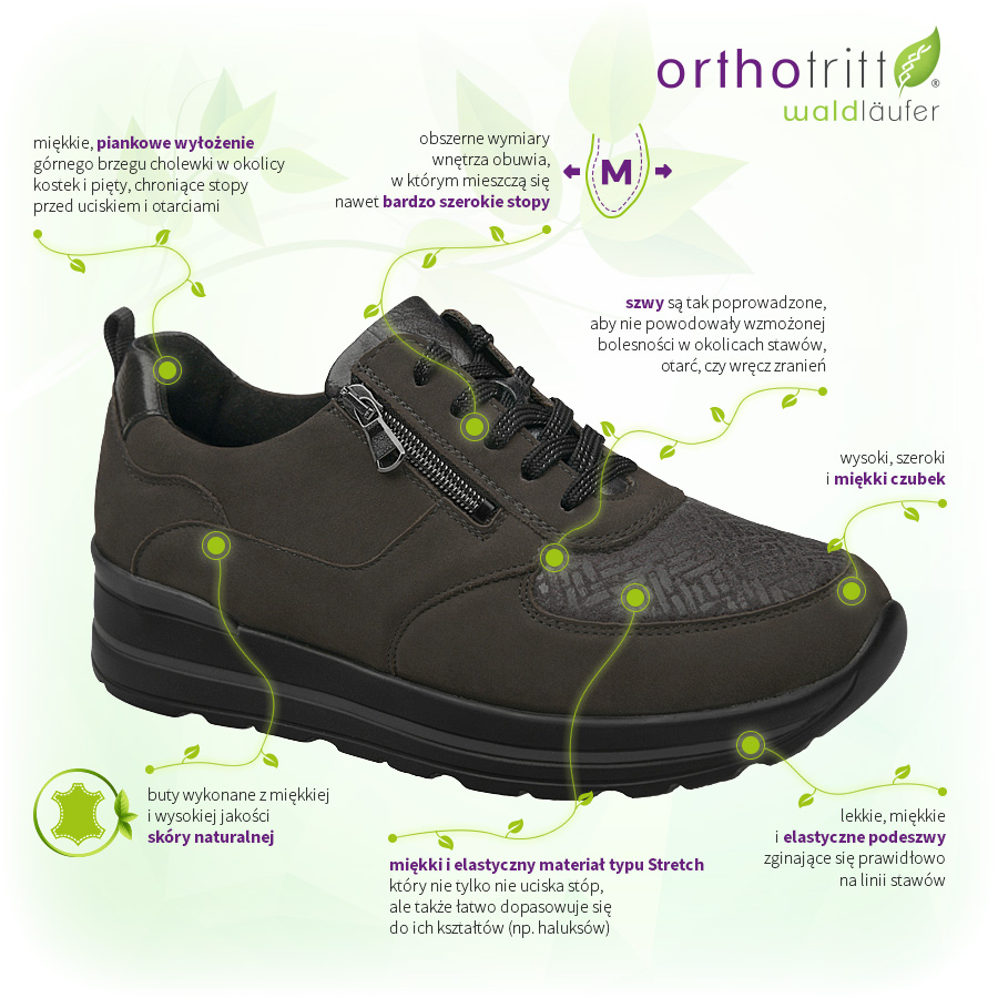 Buty Waldläufer Orthotritt 807M01 502 052-Carbon M Sarah Grafitowe Zalety