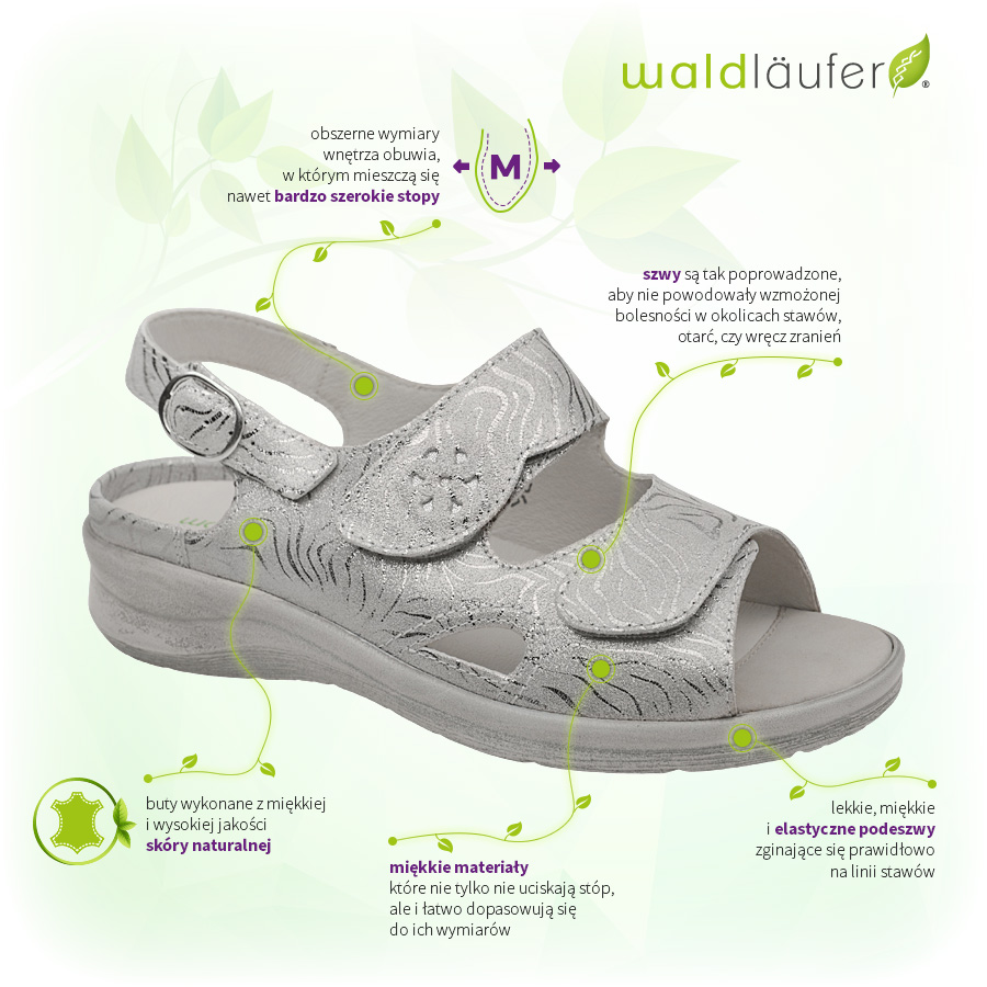 Sandały Waldläufer 811004 326 070-Stein Silber Merle M Tęgość M Popielate Zalety