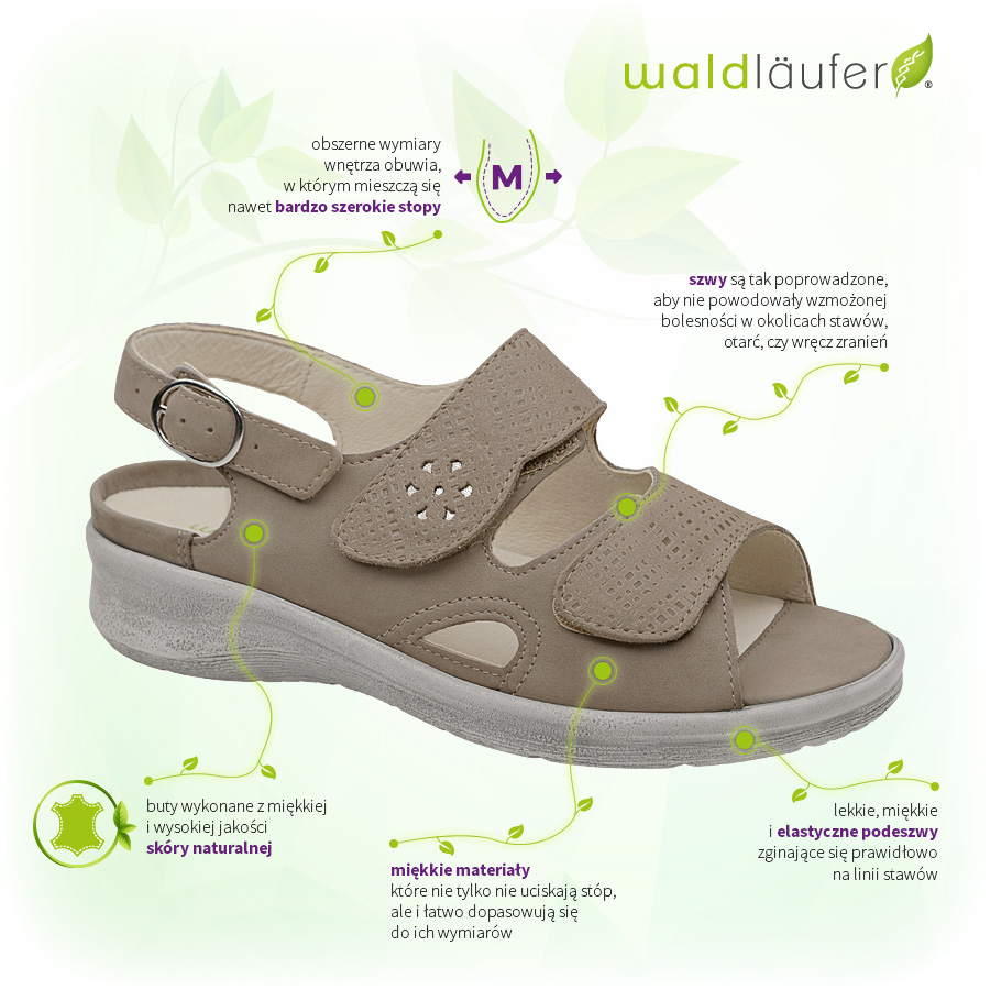 Sandały Waldläufer 811004 327 060-Beige Merle M Tęgość M Beżowe Zalety