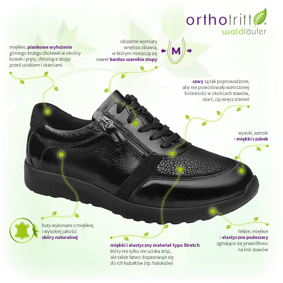 Buty Waldläufer Orthotritt 815M01 411 001-Schwarz M Ira Czarne Zalety