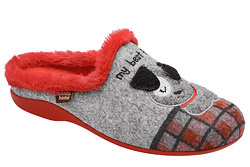 Kapcie MANITU 320046-04 Szare Czerwone Pantofle domowe Ciapy